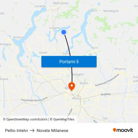 Pellio Intelvi to Novate Milanese map