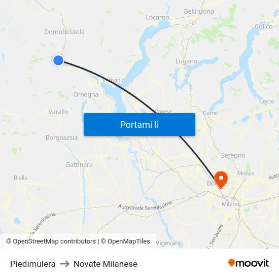 Piedimulera to Novate Milanese map