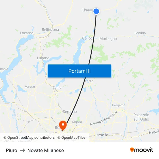Piuro to Novate Milanese map