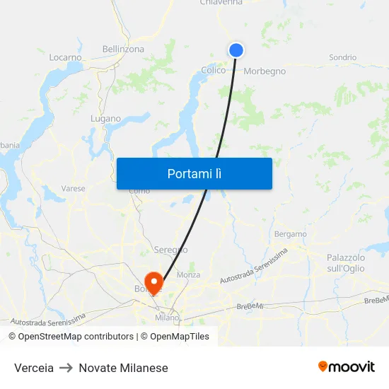 Verceia to Novate Milanese map