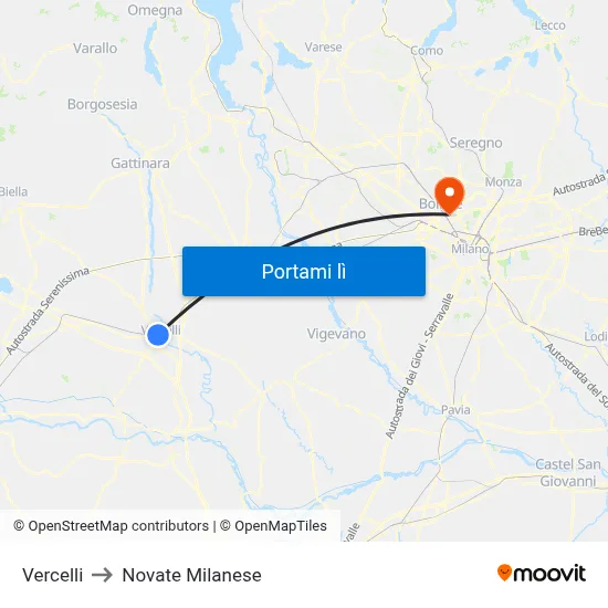 Vercelli to Novate Milanese map