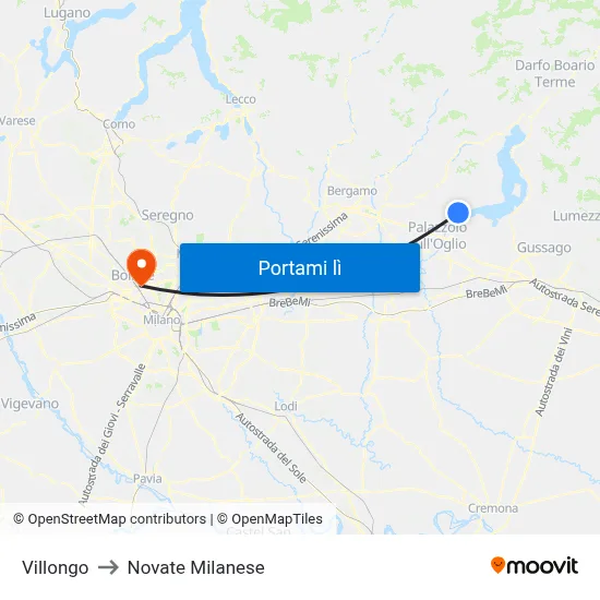 Villongo to Novate Milanese map