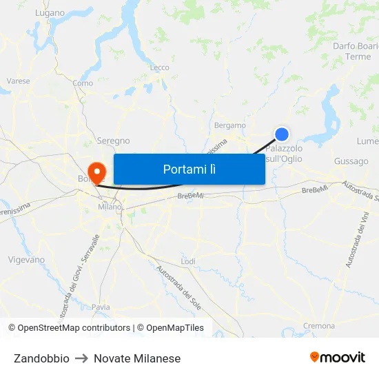 Zandobbio to Novate Milanese map