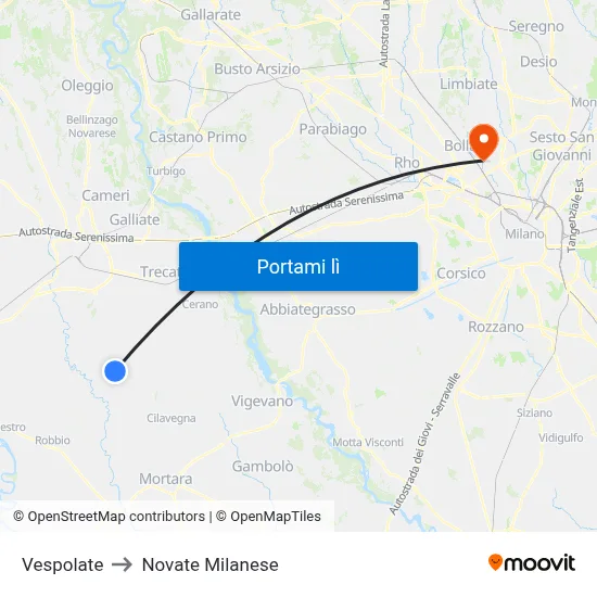 Vespolate to Novate Milanese map