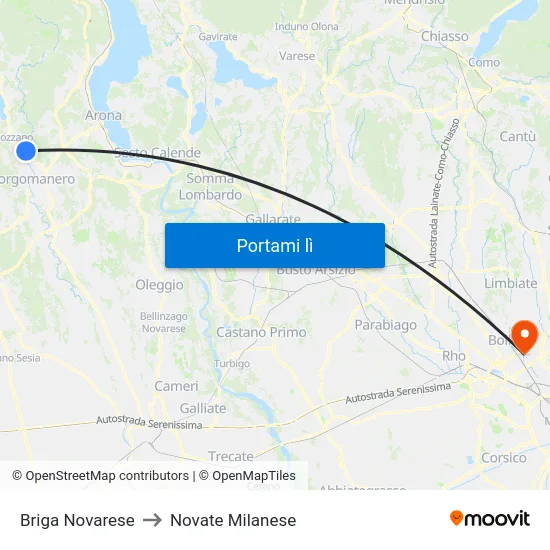Briga Novarese to Novate Milanese map