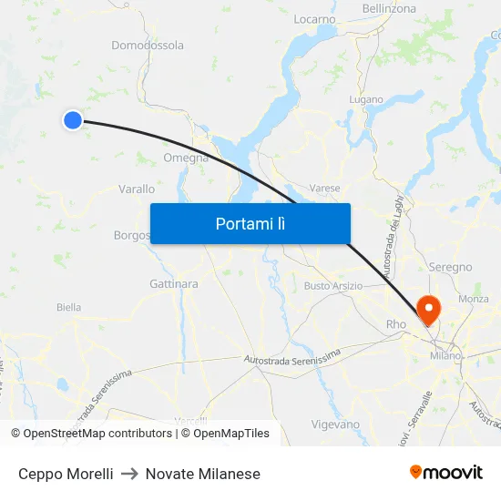 Ceppo Morelli to Novate Milanese map
