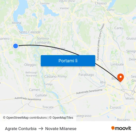 Agrate Conturbia to Novate Milanese map