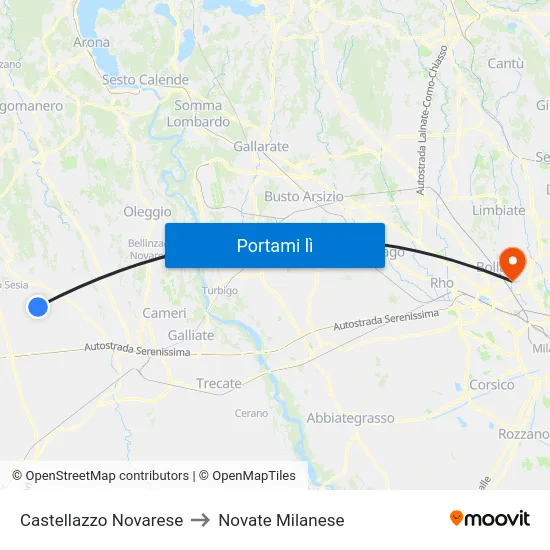 Castellazzo Novarese to Novate Milanese map