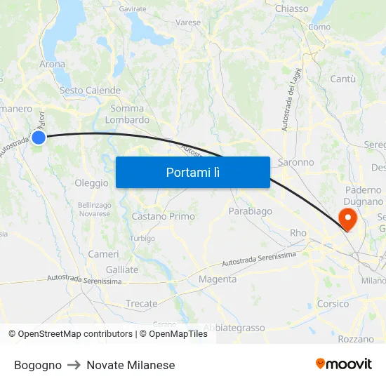 Bogogno to Novate Milanese map