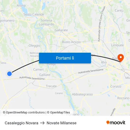 Casaleggio Novara to Novate Milanese map