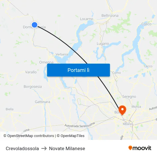 Crevoladossola to Novate Milanese map