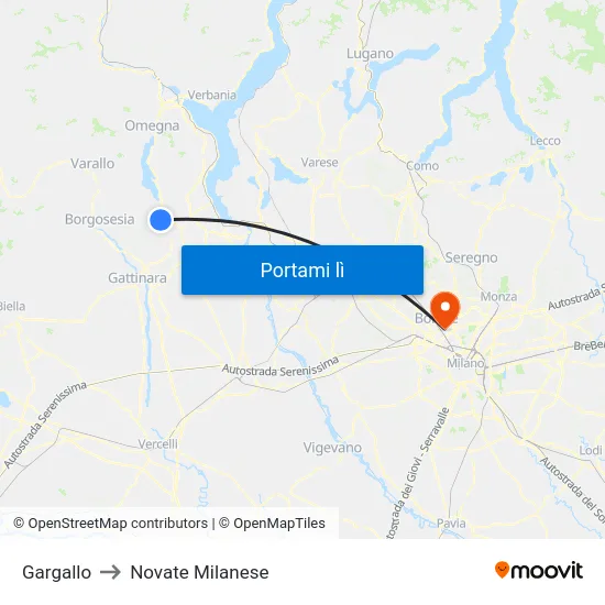 Gargallo to Novate Milanese map