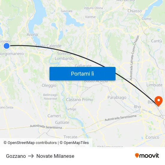 Gozzano to Novate Milanese map