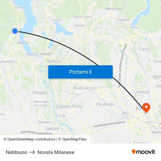 Nebbiuno to Novate Milanese map