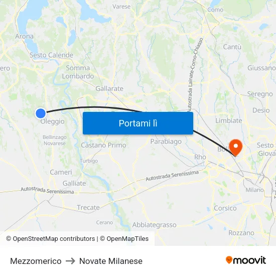 Mezzomerico to Novate Milanese map