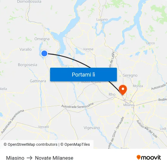 Miasino to Novate Milanese map