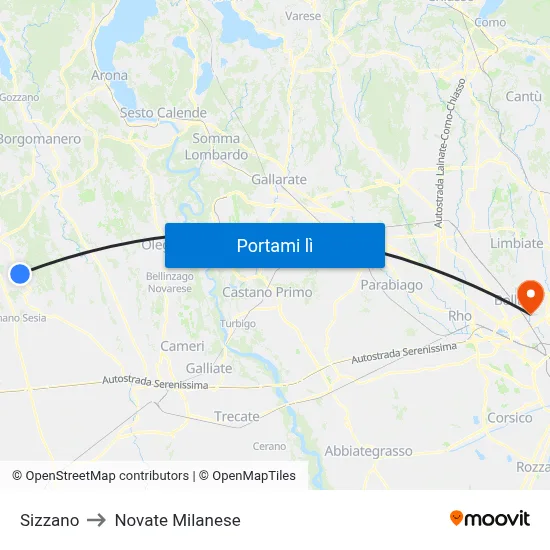 Sizzano to Novate Milanese map