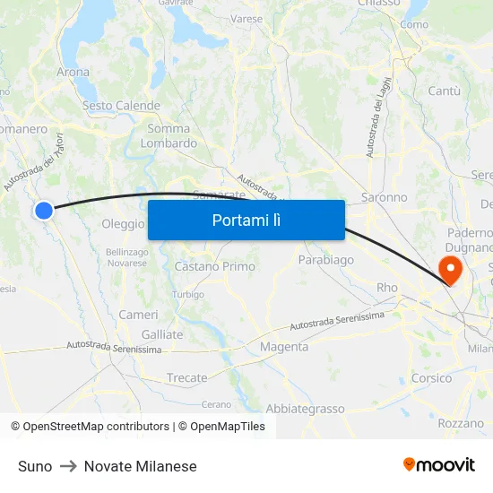 Suno to Novate Milanese map