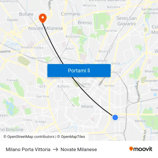 Milano Porta Vittoria to Novate Milanese map