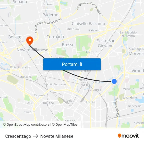 Crescenzago to Novate Milanese map