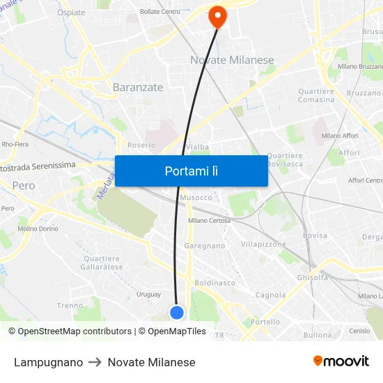 Lampugnano to Novate Milanese map