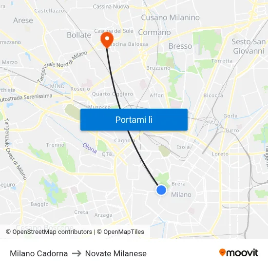 Milano Cadorna to Novate Milanese map
