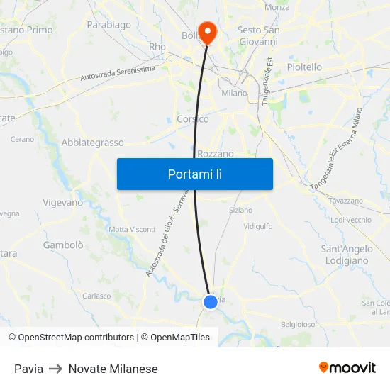 Pavia to Novate Milanese map