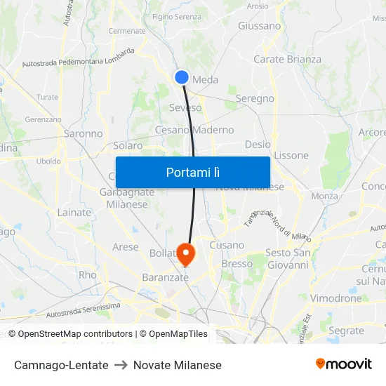 Camnago-Lentate to Novate Milanese map