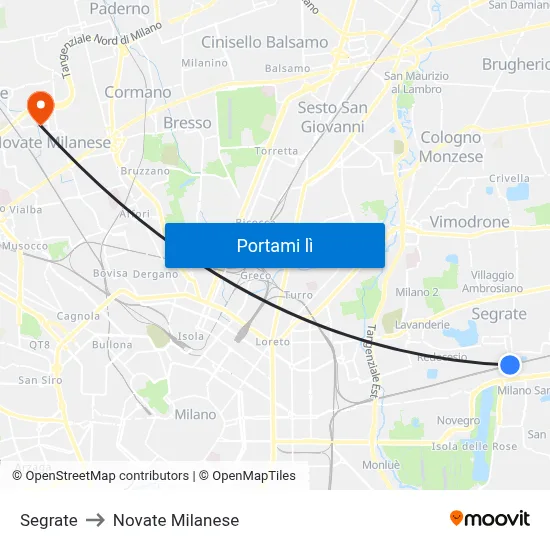 Segrate to Novate Milanese map