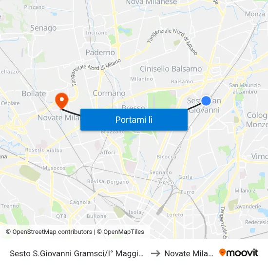 Sesto S.Giovanni Gramsci/I° Maggio (Fs/M1) to Novate Milanese map