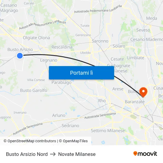Busto Arsizio Nord to Novate Milanese map