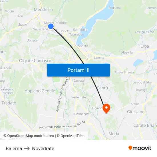 Balerna to Novedrate map