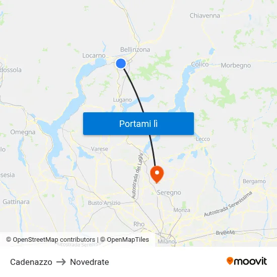 Cadenazzo to Novedrate map