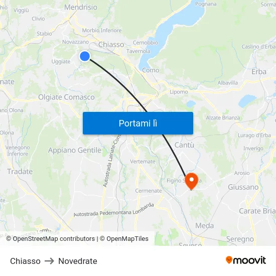 Chiasso to Novedrate map