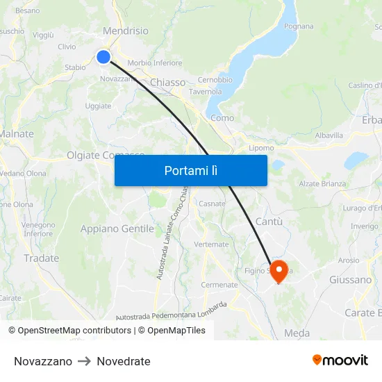 Novazzano to Novedrate map