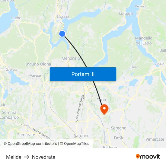 Melide to Novedrate map