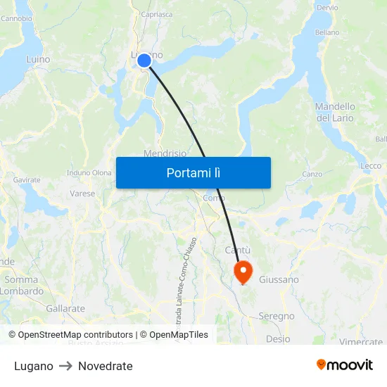 Lugano to Novedrate map