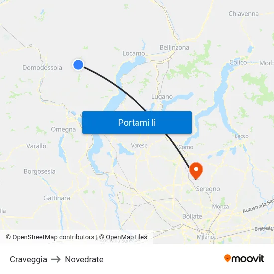 Craveggia to Novedrate map