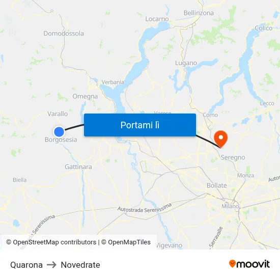 Quarona to Novedrate map