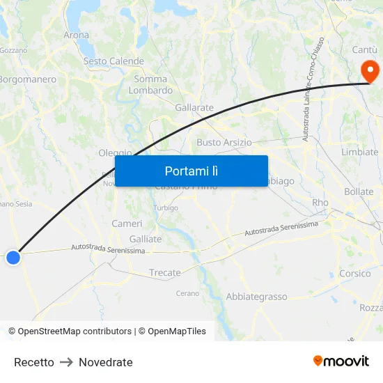 Recetto to Novedrate map