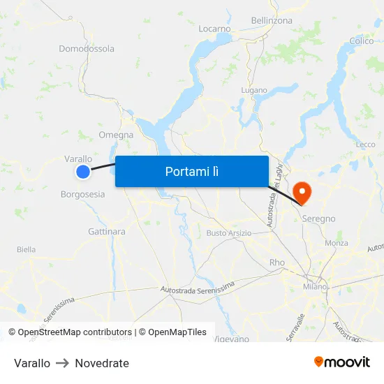 Varallo to Novedrate map