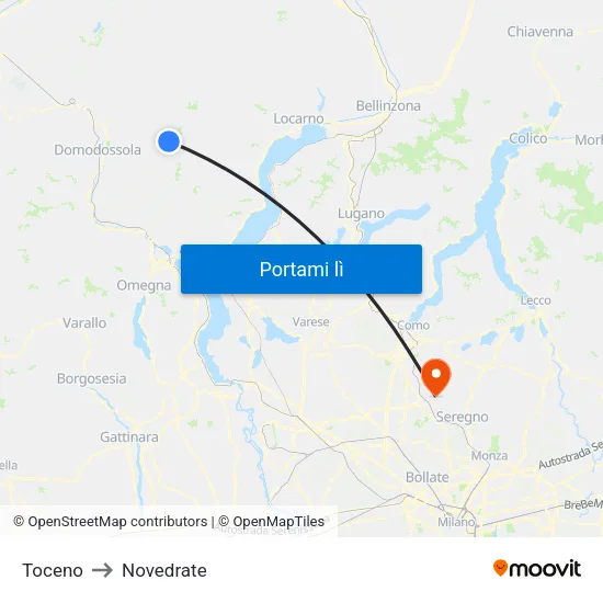 Toceno to Novedrate map