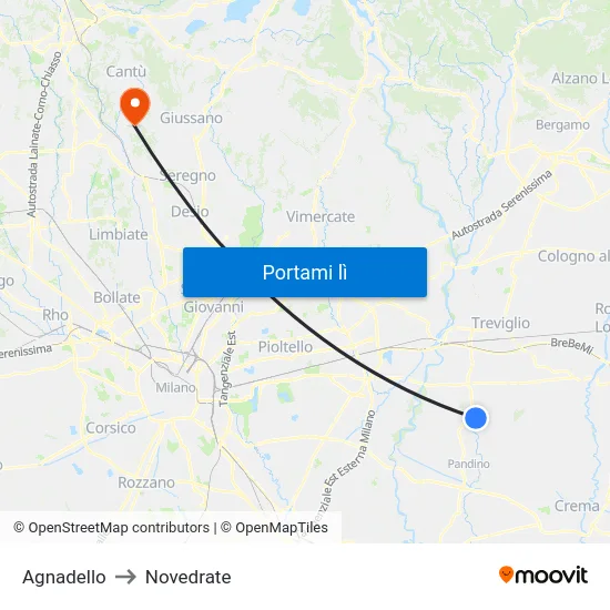 Agnadello to Novedrate map