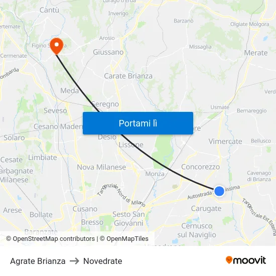Agrate Brianza to Novedrate map
