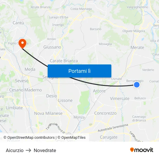 Aicurzio to Novedrate map