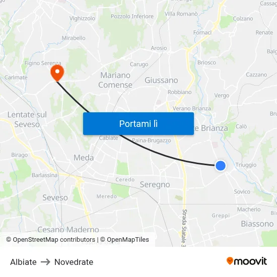 Albiate to Novedrate map