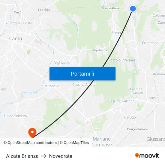 Alzate Brianza to Novedrate map