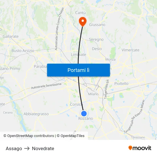 Assago to Novedrate map