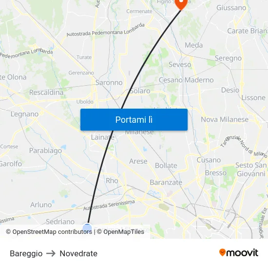 Bareggio to Novedrate map