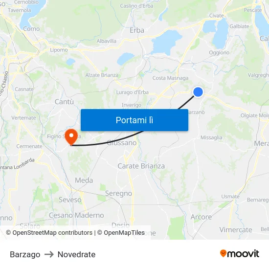 Barzago to Novedrate map